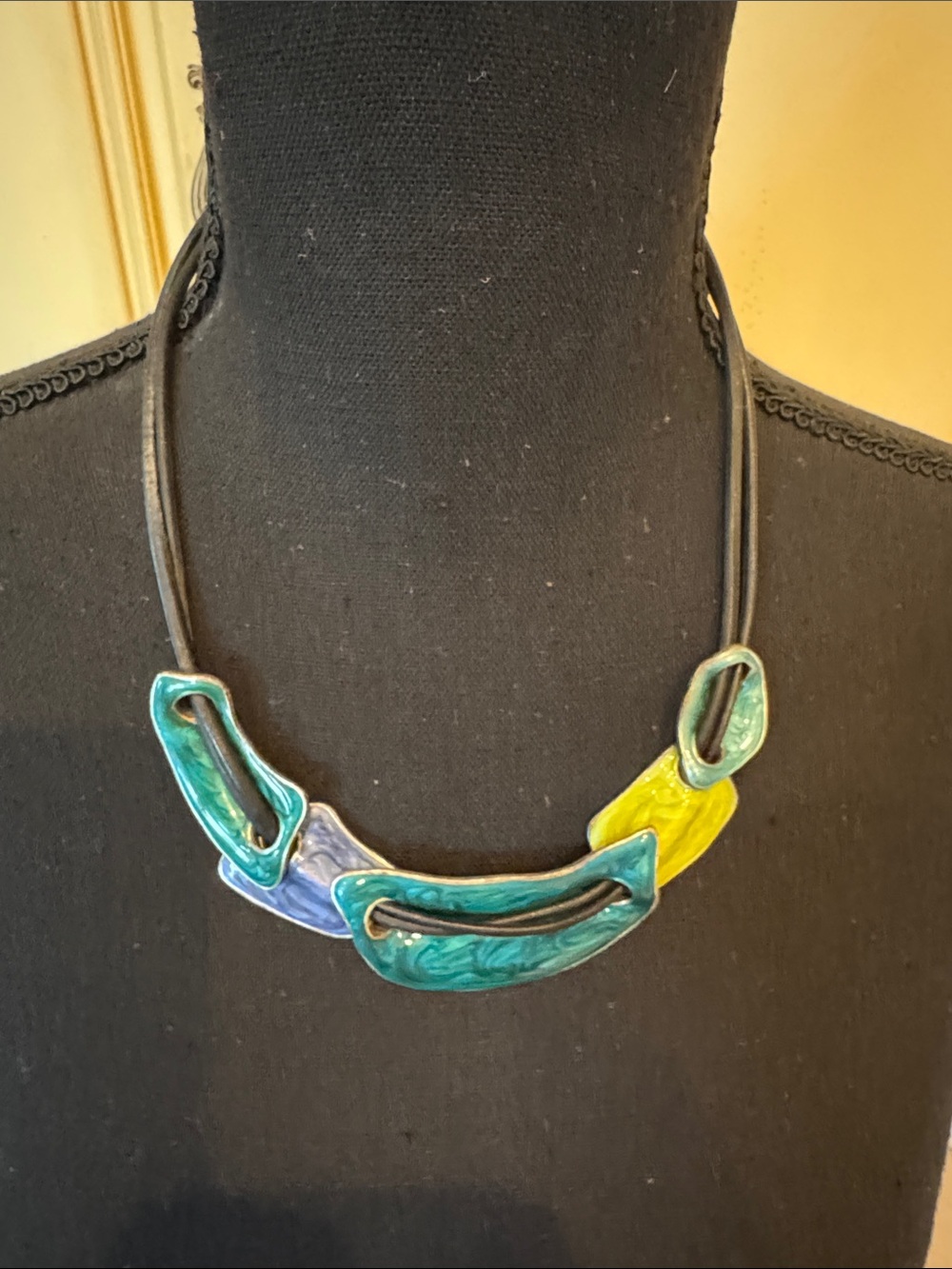 Chico's Multicolor Ceramic Link Necklace - Teal, Blue & Yellow